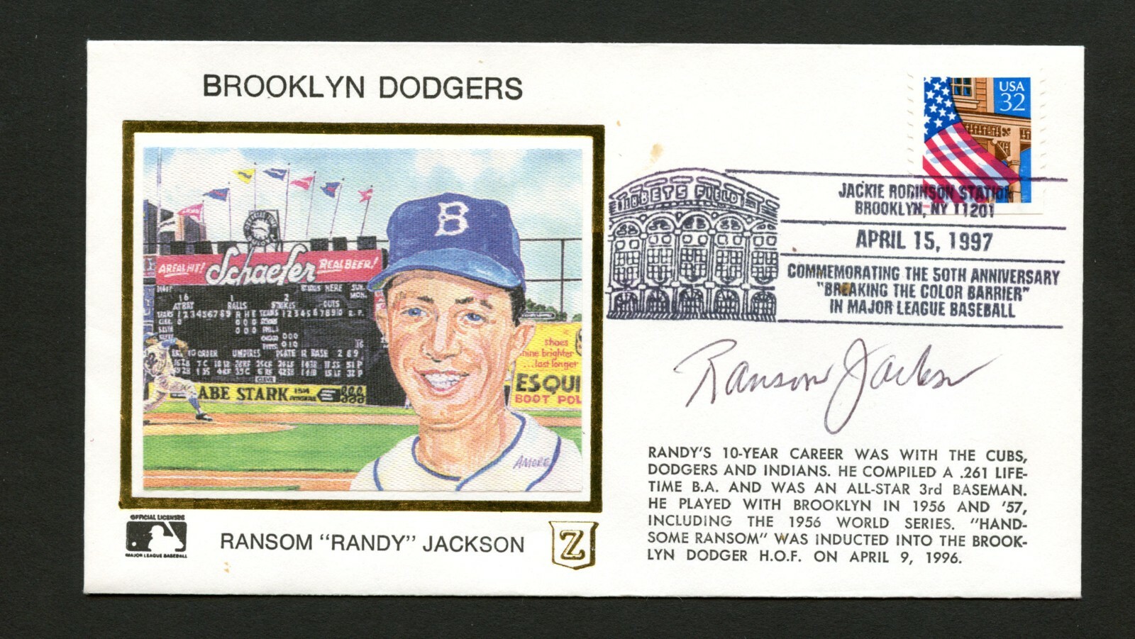Ransom Jackson d.2019 signed autograph auto postal cover Baseball Player PC179