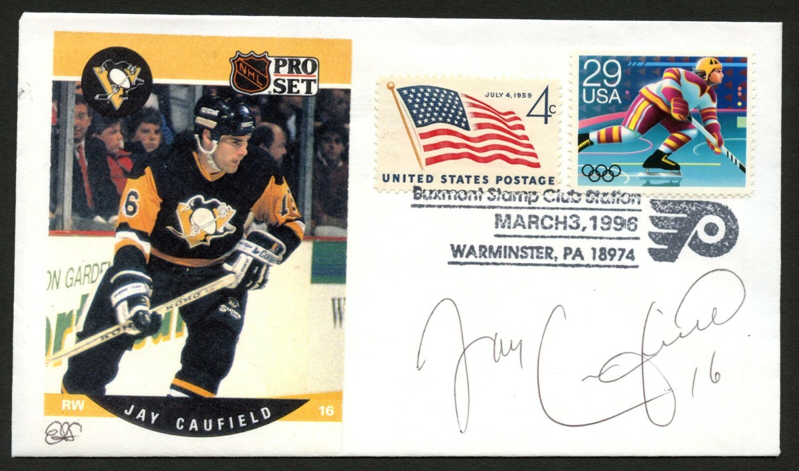 Jay Caufield signed autograph auto postal cover American NHL Player PC085