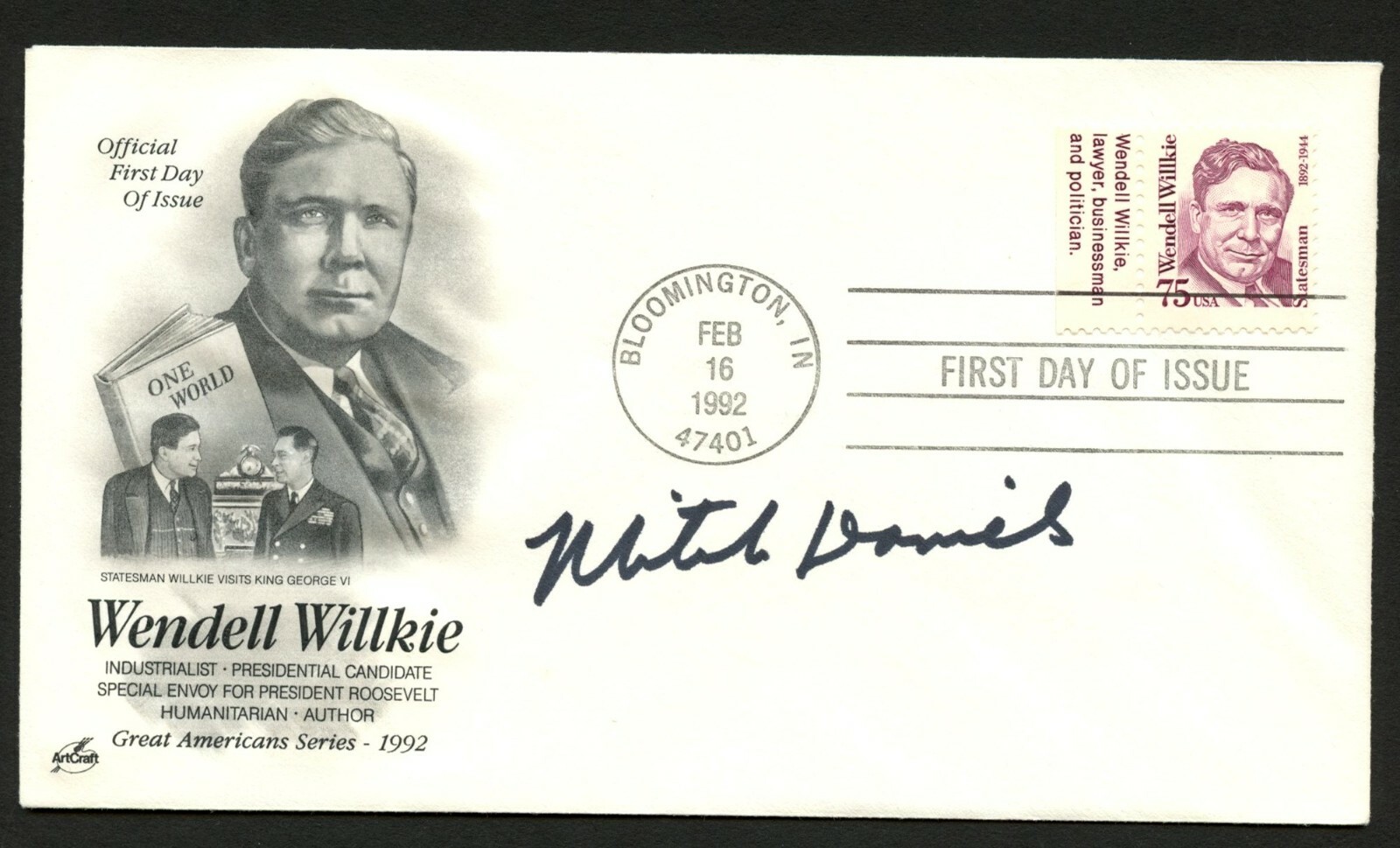 Mitch Daniels signed autograph auto FDC cover former Governor of Indiana PC108
