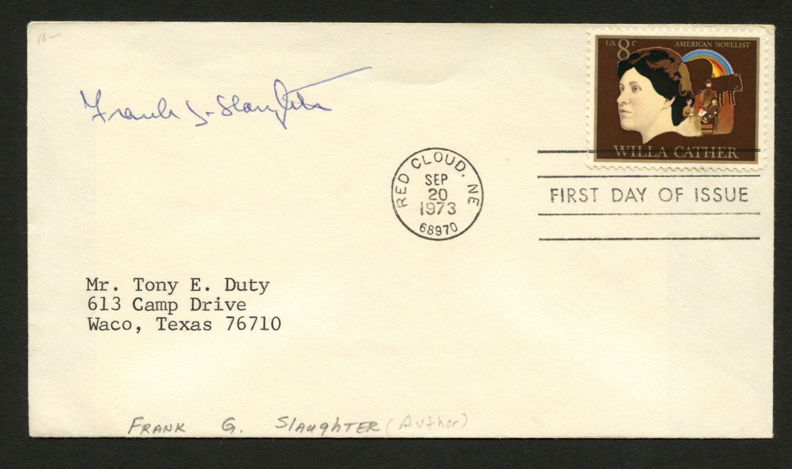Frank G. Slaughter d2001 signed autograph auto FDC cover American Novelist PC213