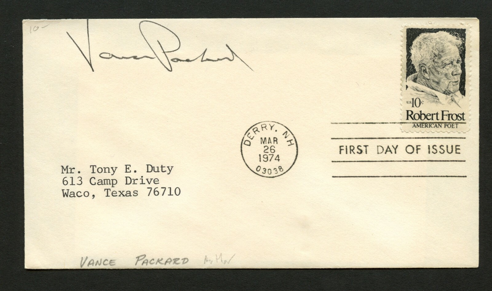 Vance Packard d.1996 signed autograph auto FDC cover Journalist PC257