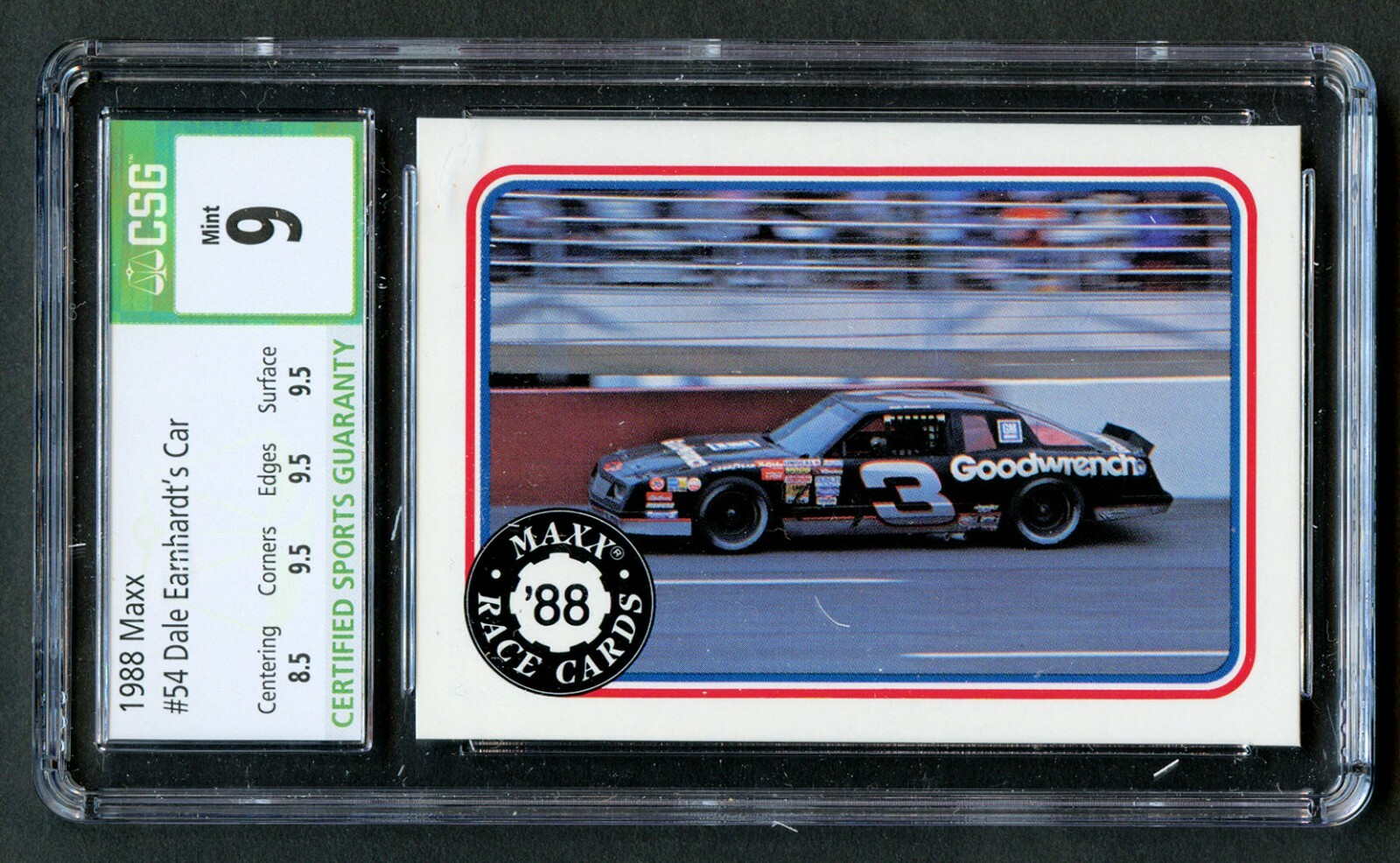 1989 Maxx #54 Dale Earnhardt's Car NASCAR Trading Card CSG Quad Grade 9 Mint