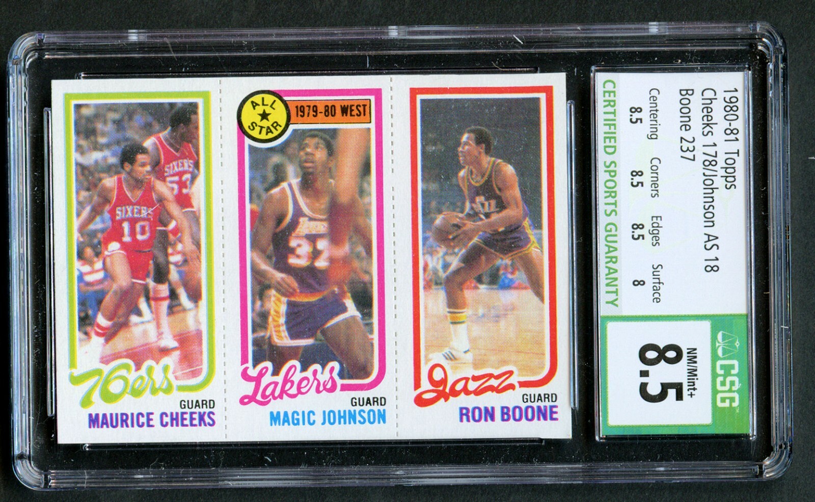 1980-81 Topps Basketball Magic Johnson ROOKIE w/ Cheeks & Boone CSG 8.5