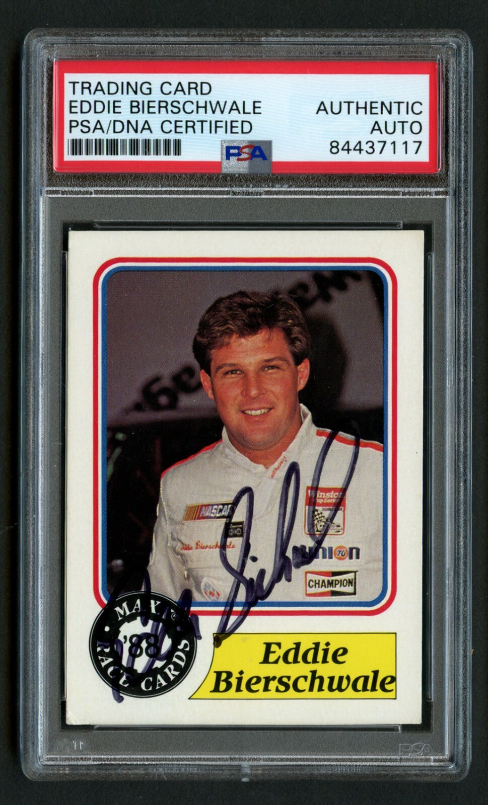 Eddie Bierschwale #92 signed autograph 1988 MAXX Charlotte Racing Card PSA Slab