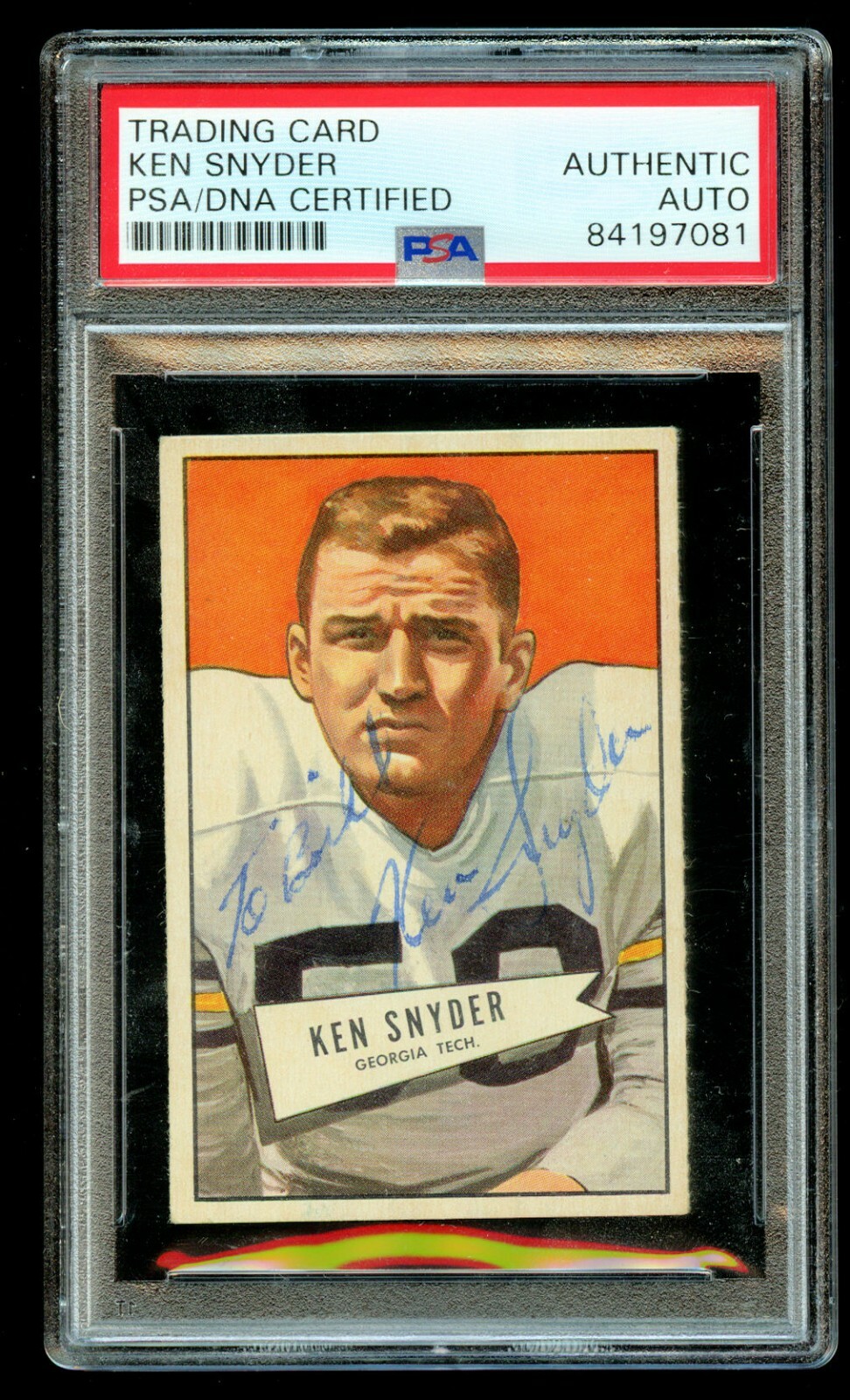 Ken Lum Snyder #22 signed autograph auto 1952 Bowman Football Card PSA Slabbed