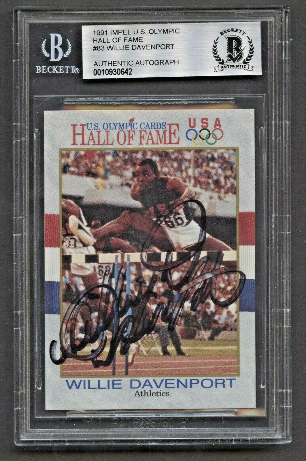 Willie Davenport #83 signed autograph auto 1991 Impel US Olympic HOF BAS Slabbed