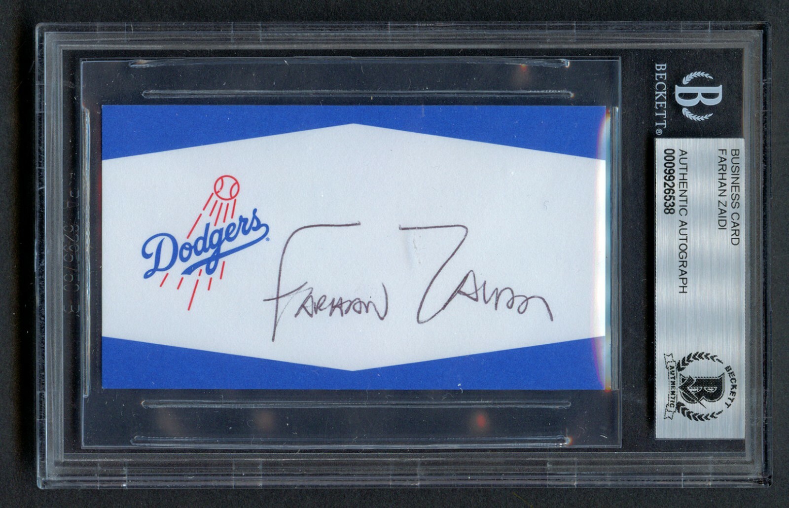Farhan Zaidi signed autograph auto Business Card Los Angeles Dodgers BAS Slabbed