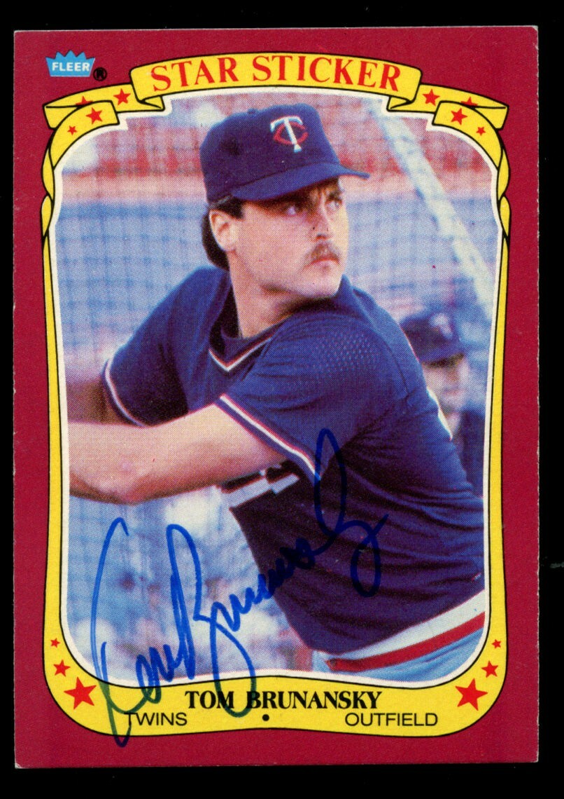 Tom Brunansky #15 signed autograph auto 1986 Fleer Star Sticker Baseball Card ~