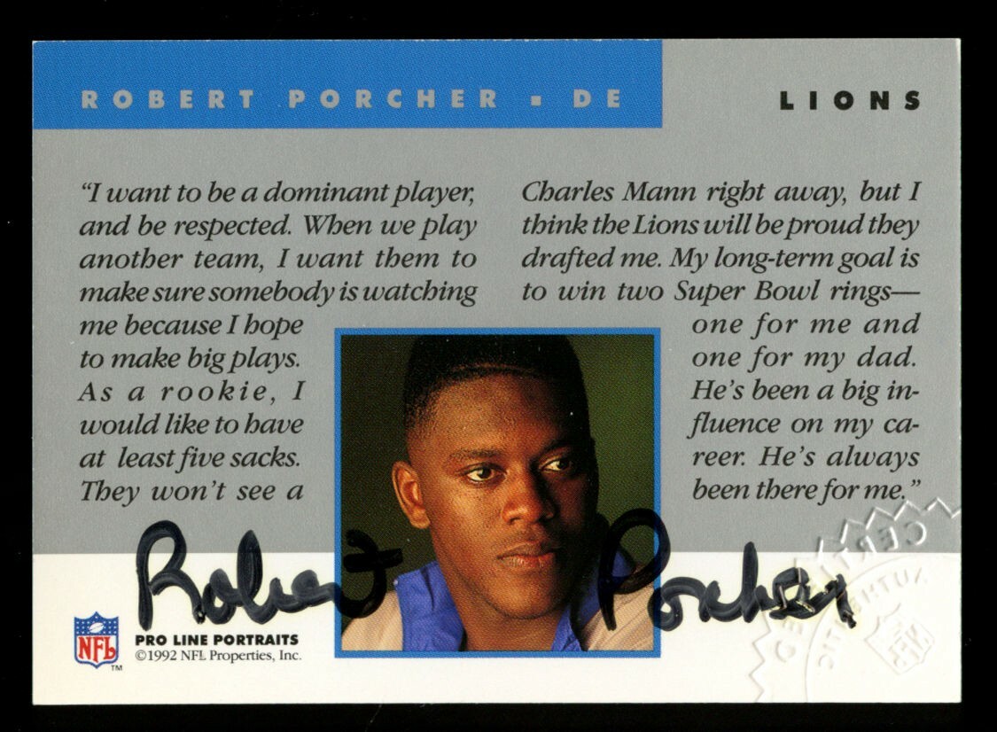 Robert Porcher signed autograph auto 1992 Pro Line Portraits Embossed Certified~