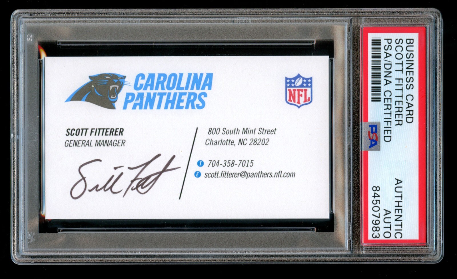 Scott Fitterer signed autograph auto Carolina Panthers GM Business Card PSA Slab