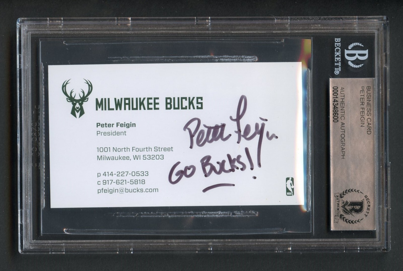 Peter Feigin signed autograph auto Milwaukee Bucks president Business Card BAS