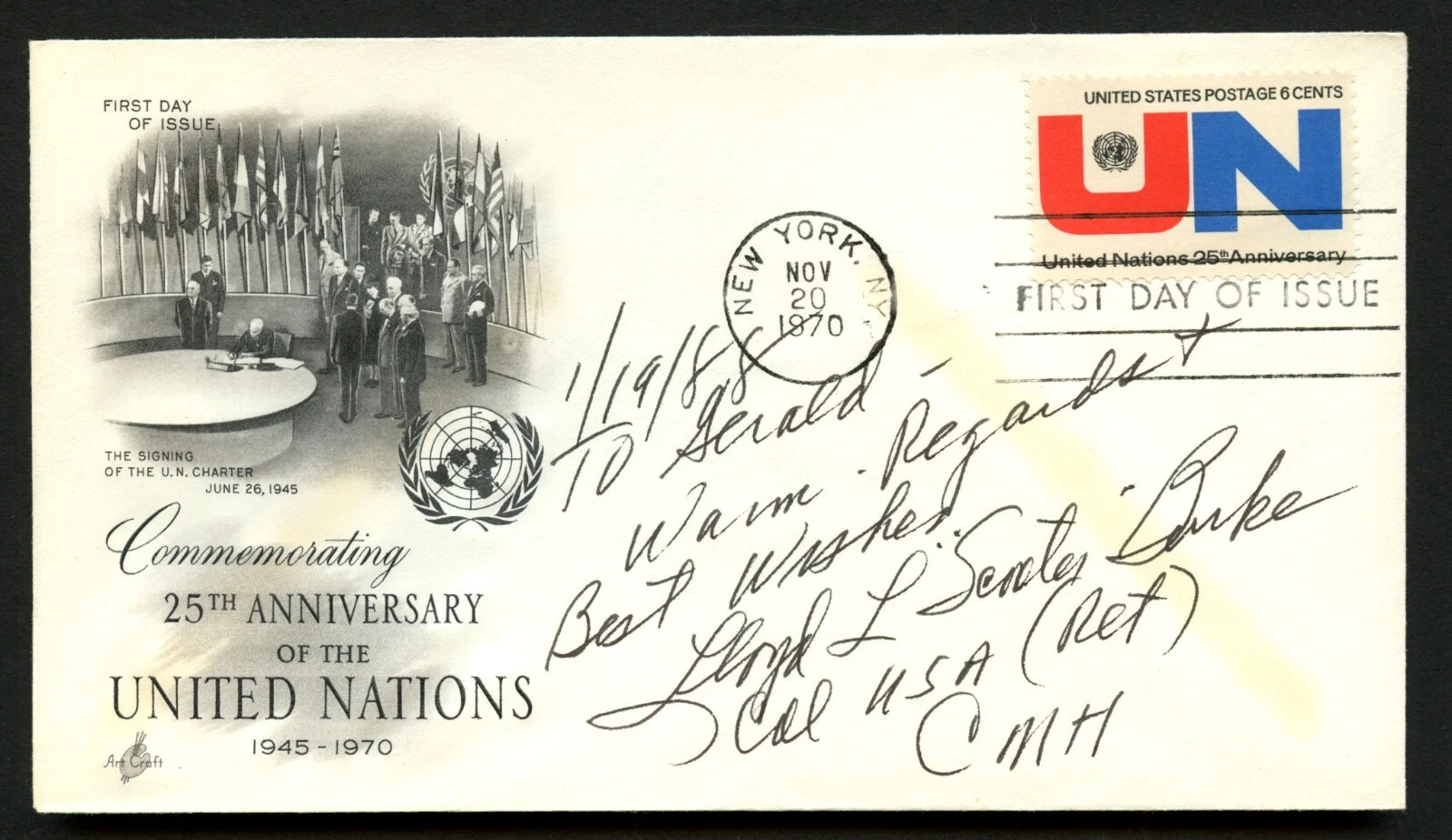 Lloyd Burke d1999 signed autograph FDC Medal of Honor Recipient US Army Korea