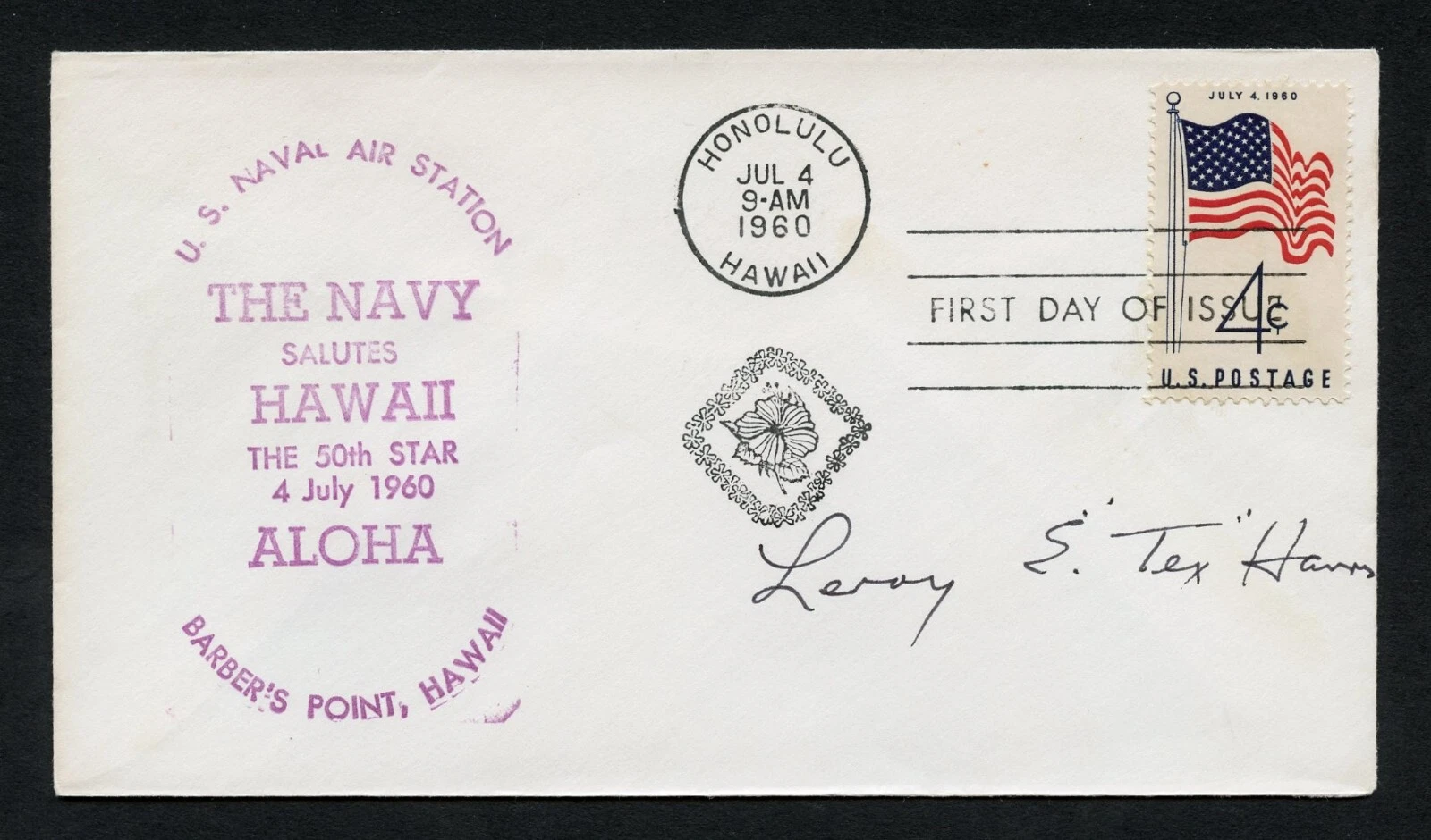 Leroy F. Harris d1989 signed autograph auto First Day Cover WWII ACE USN