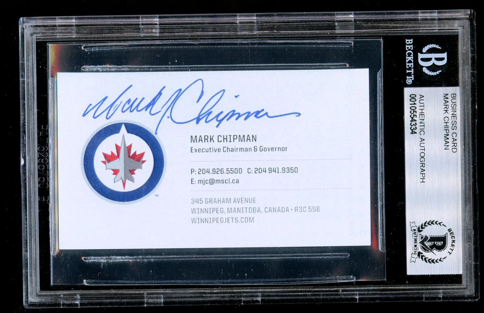 Mark Chipman signed autograph Chairman Governor Winnipeg Jets Business Card BAS