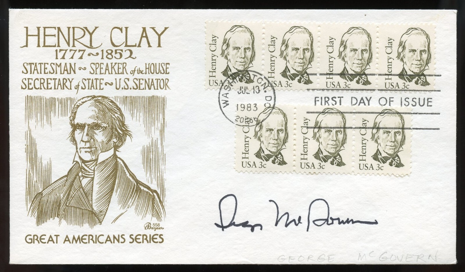 George McGovern d2012 signed autograph Historian US Senator South Dakota FDC