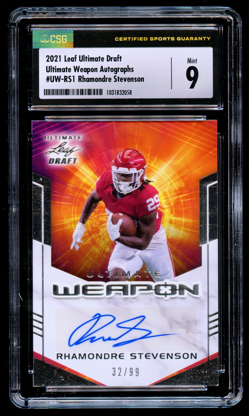 Rhamondre Stevenson UW-RS1 Leaf Ultimate Draft 2021 Weapon Autographs 3/99 CSG 9