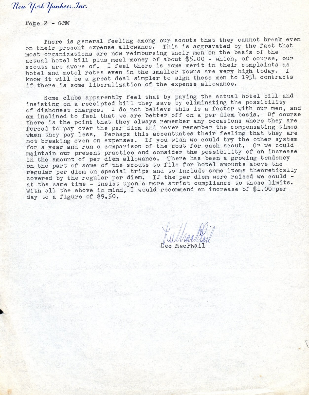 Lee Macphail d2012 signed autograph Baseball Office Executive HOF Letter BAS