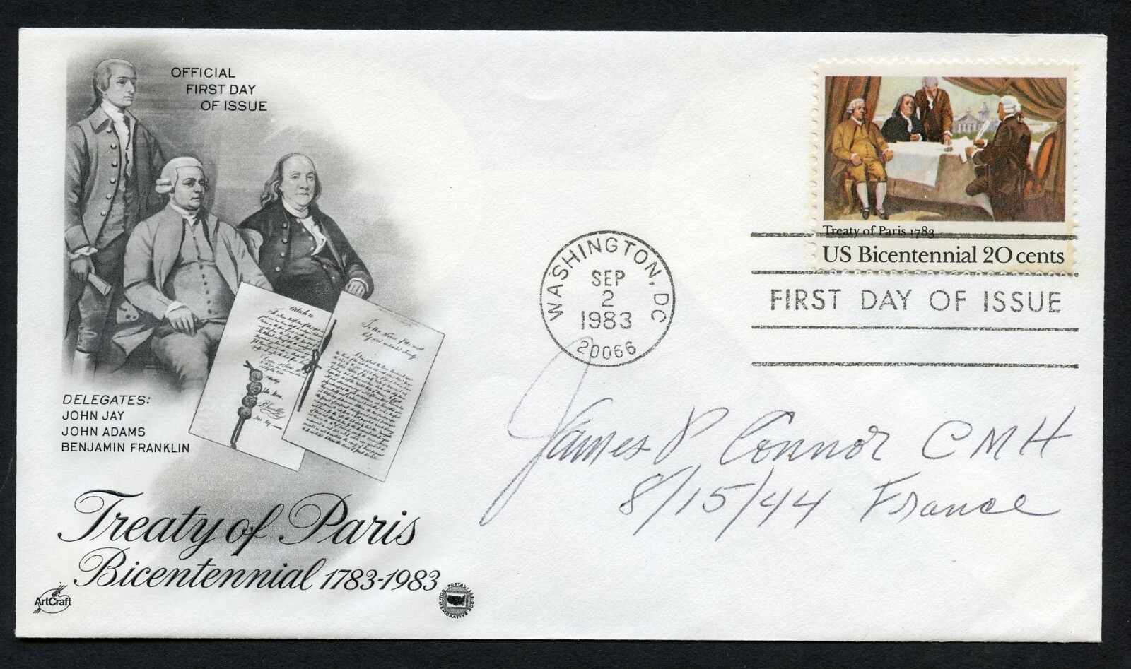 James Connor d1994 signed autograph auto FDC MOH Recipient US Army WWII BAS