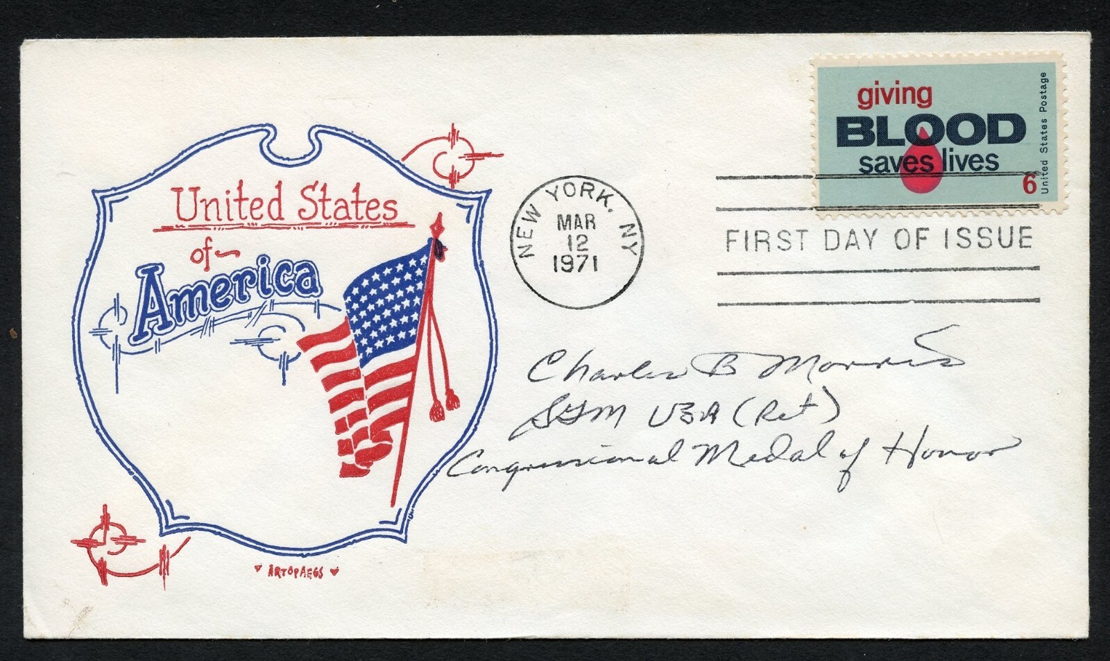Charles Morris d1996 signed FDC Medal of Honor Recipient US Army Vietnam BAS