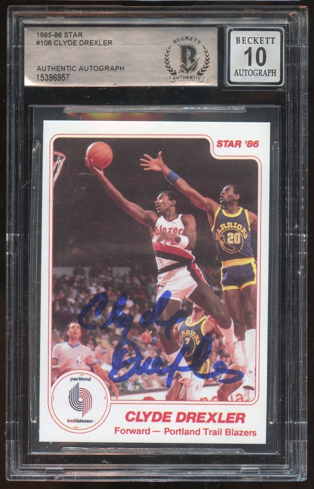 Clyde Drexler #106 signed autograph 1985-86 Star Card Auto Grade 10 BAS Slabbed