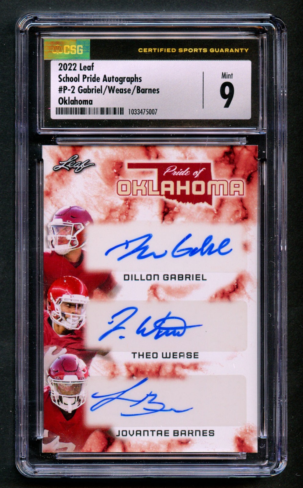 D. Gabriel, T. Wease & J. Barnes  Leaf OU School Pride Autographs 223/231 CSG 9
