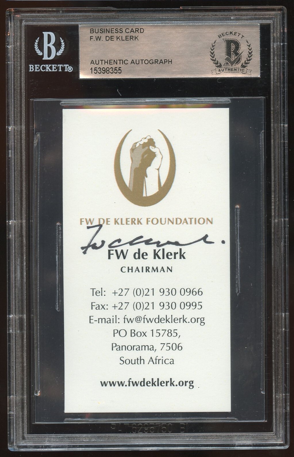 F. W. De Klerk signed autograph Former President South Afrika Business Card BAS