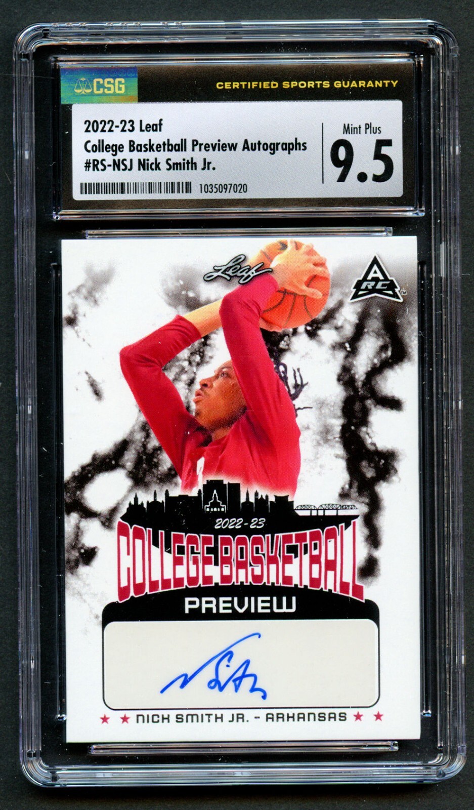 Nick Smith Jr. #RS-NSJ Leaf 2022-23 College Basketball Autographs 45/45 CSG 9.5