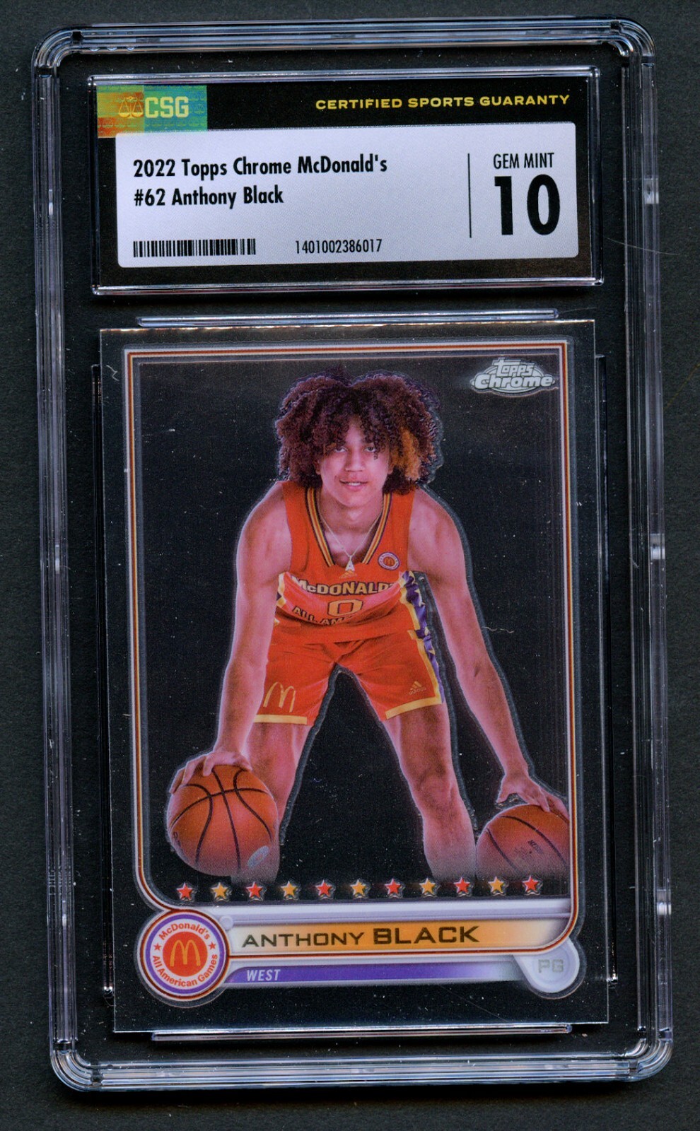 Anthony Black 2022 Topps Chrome #62  McDonald's Basketball Card CSG 10 Gem Mint