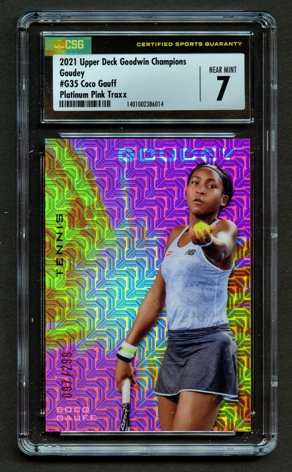 Coco Gauff 2021 Upper Deck Goodwin Champions Goudey Platinum Pink Traxx CSG 7