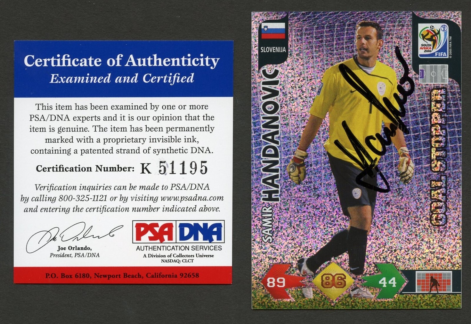 Samir Handanovic signed auto 2010 Panini World Cup PSA