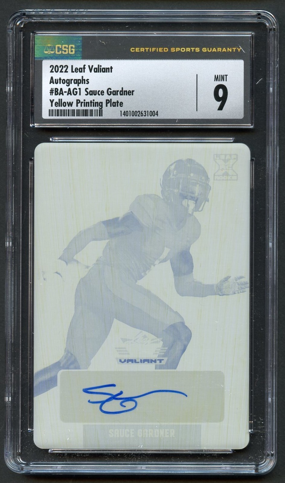 Sauce Gardner #BA-AG1 2022 Leaf Valiant Autograph Yellow Printing Plate CSG 9
