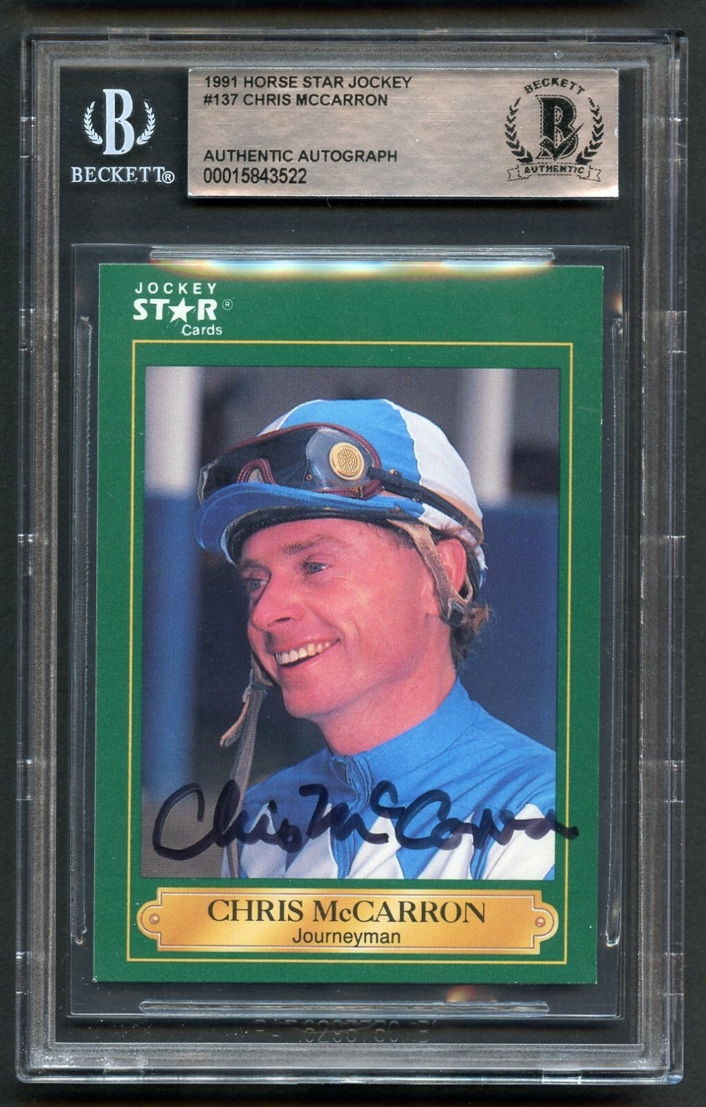 Chris Mccarron #137 signed autograph 1991 Horse Jockey Star Card BAS Slabbed