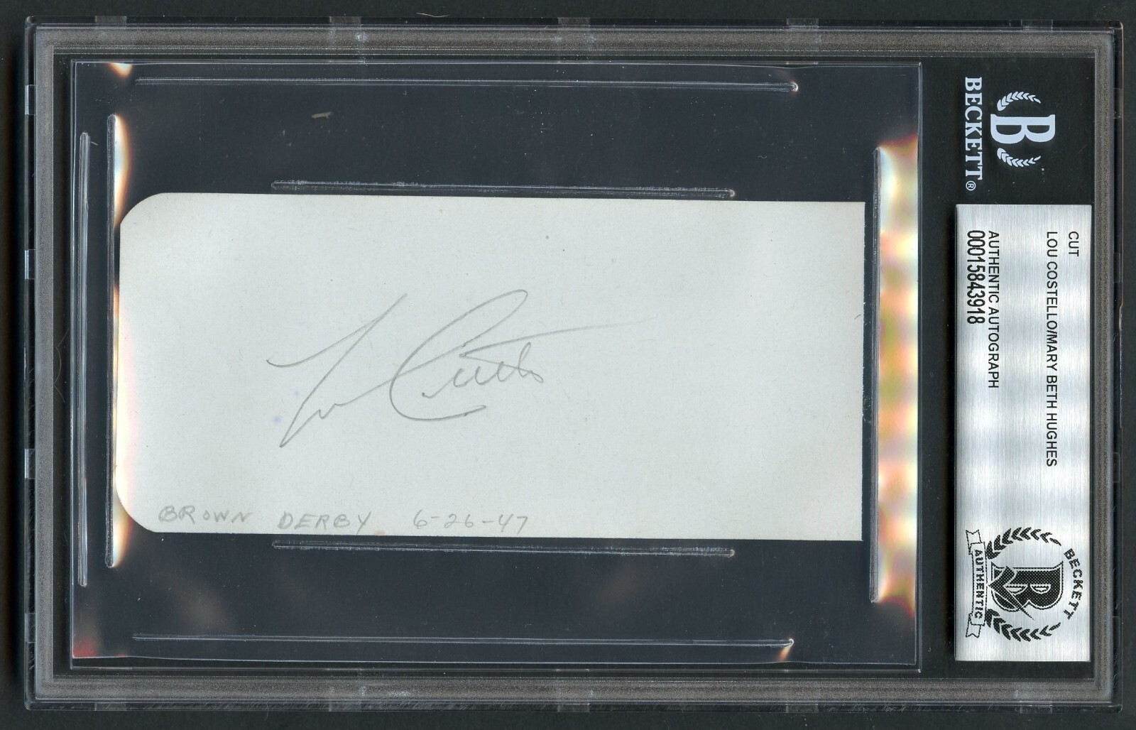 Lou Costello d1959 Mary Beth Hughes signed autograph 2x5 cut Who's on First BAS