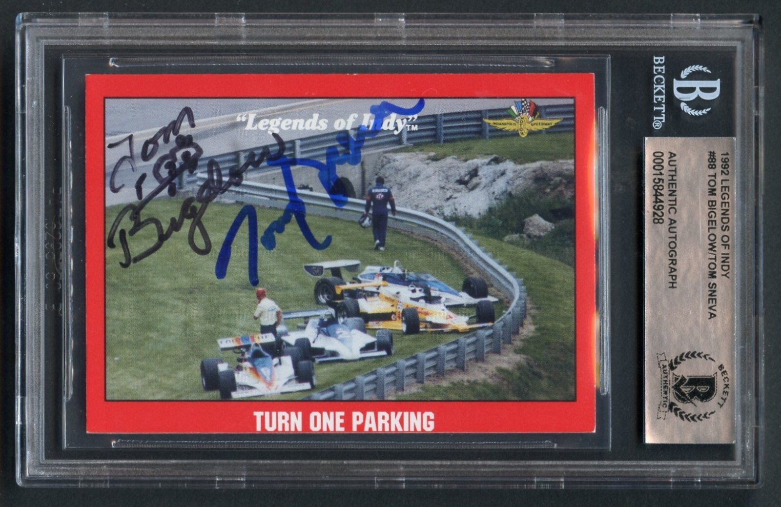 Tom Bigelow & Tom Sneva #88 signed autograph auto 1992 Legends of Indy BAS Slab