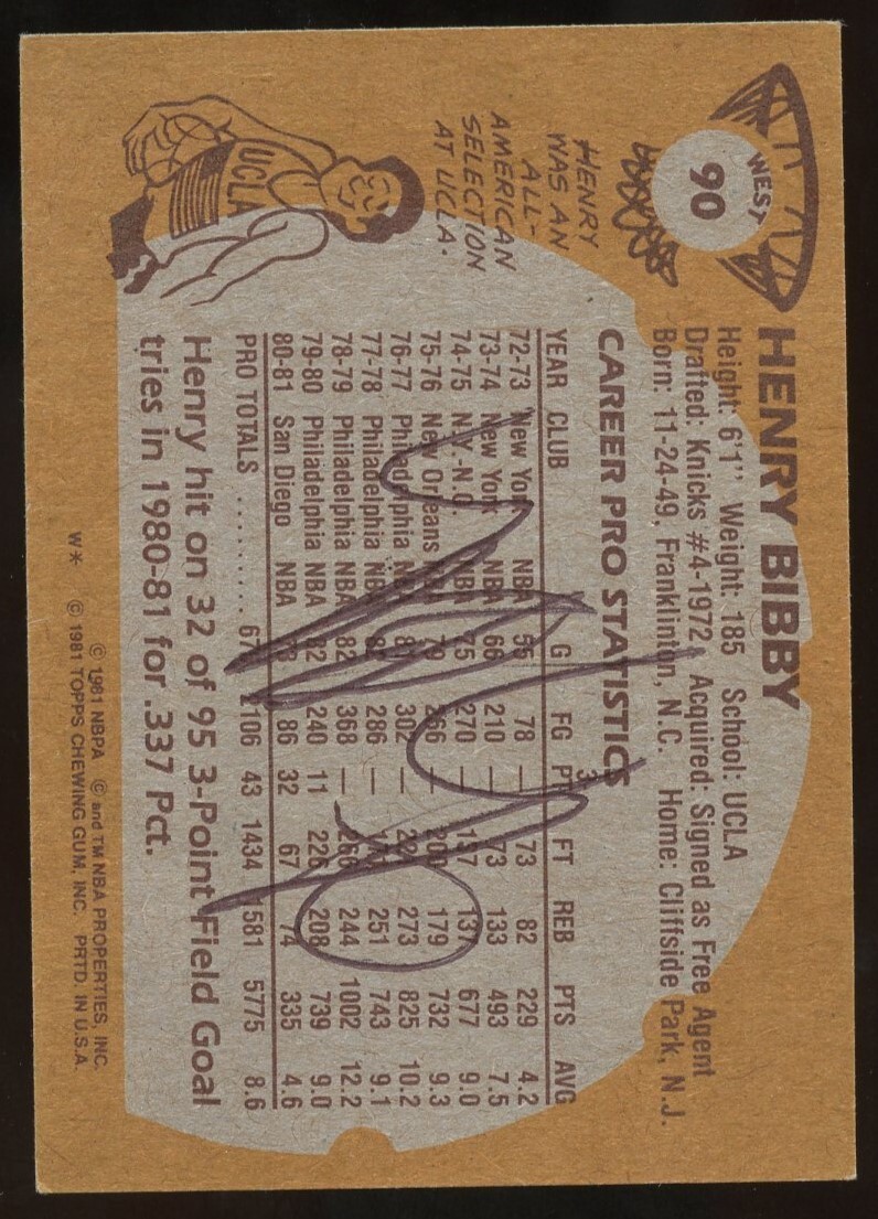 Henry Bibby #90 signed autograph auto 1981-82 Topps Basketball Trading Card