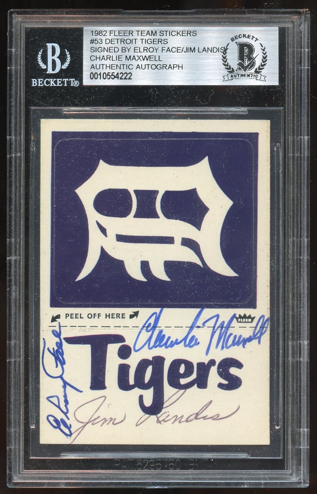 Elroy Face, Jim Landis & Charlie Maxwell signed auto 1982 Fleer Sticker BAS