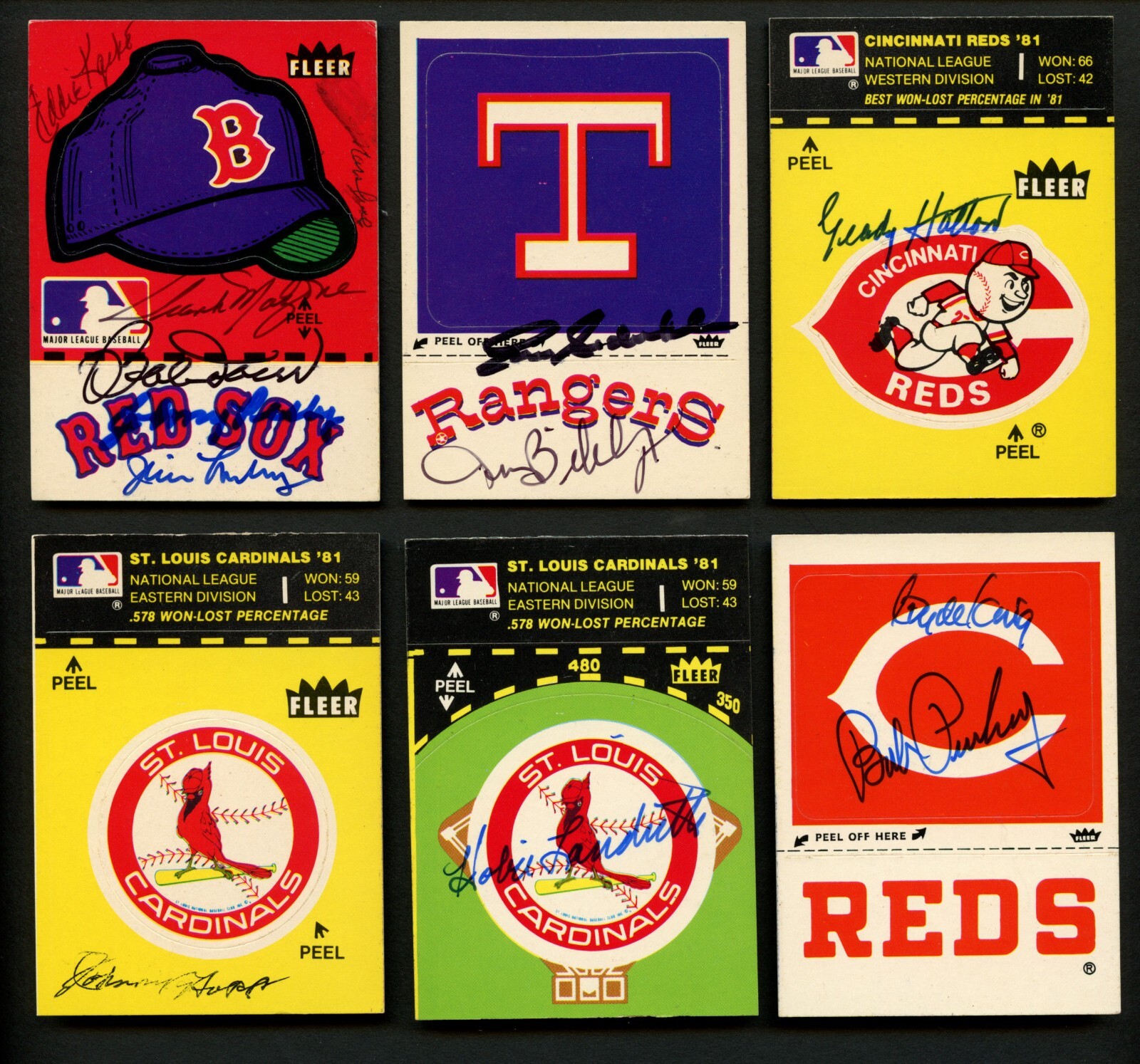 (6) Fleer 1980's Baseball Stickers signed w/ Carl Erskine, Ron Cey, Larry Sherry