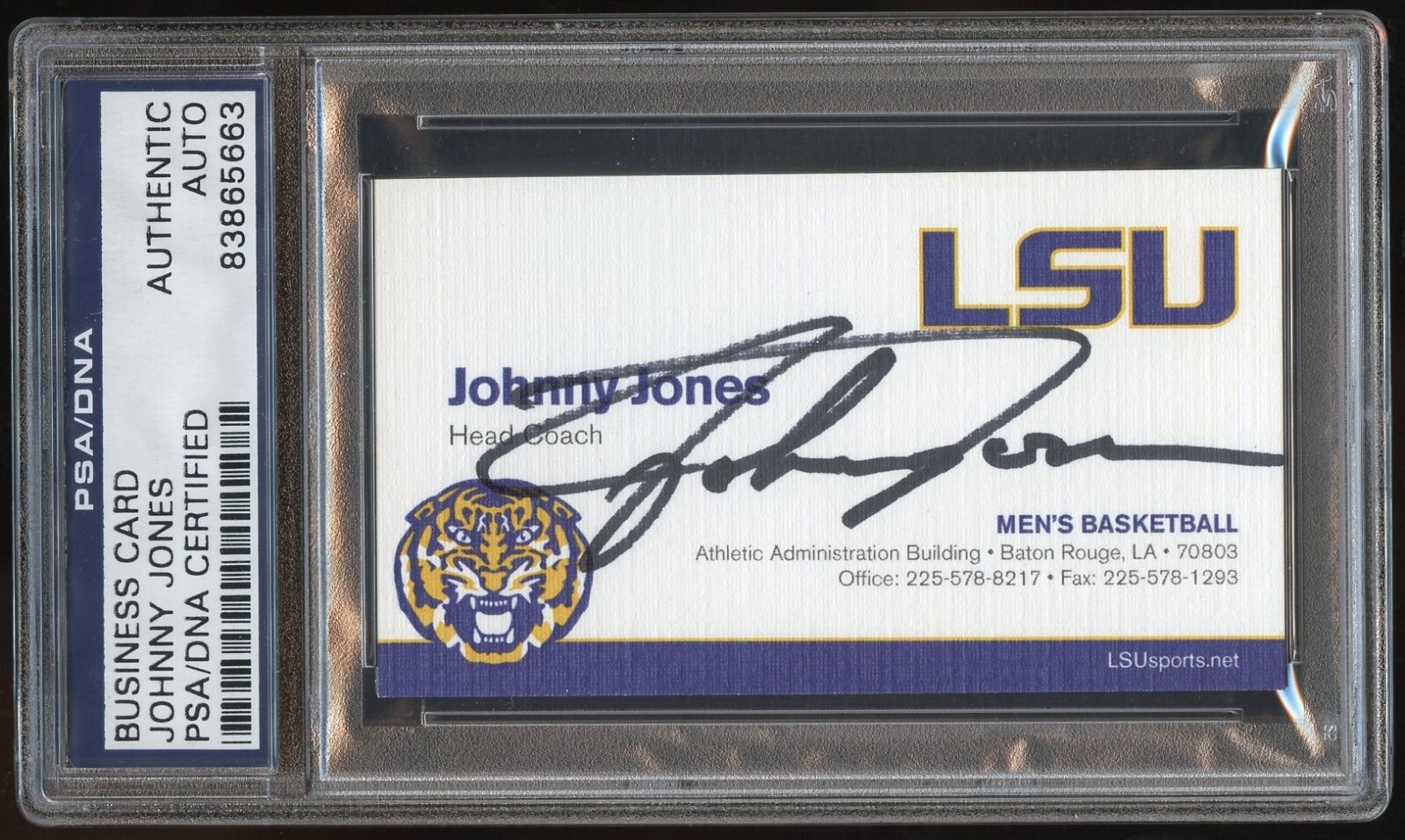 Johnny Jones signed autograph Head Coach LSU Basketball Business Card PSA Slab