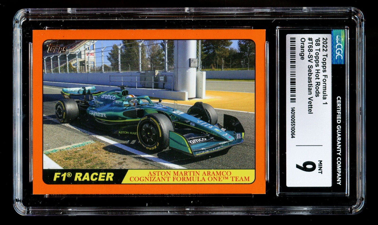 Sebastian Vettel 2022 Topps F1 1968 Topps Hot Rods #T68-SV Orange 01/25 CGC 9