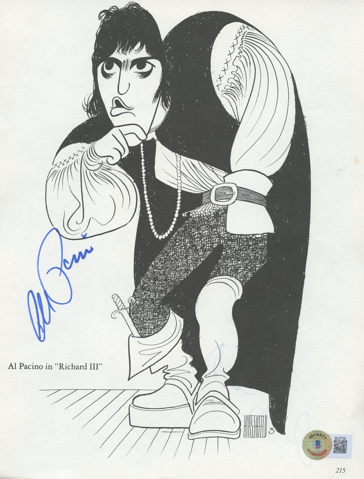 Al Pacino & Ellis Rabb signed autograph auto 8x11 cut Actors Al Hirschfeld BAS