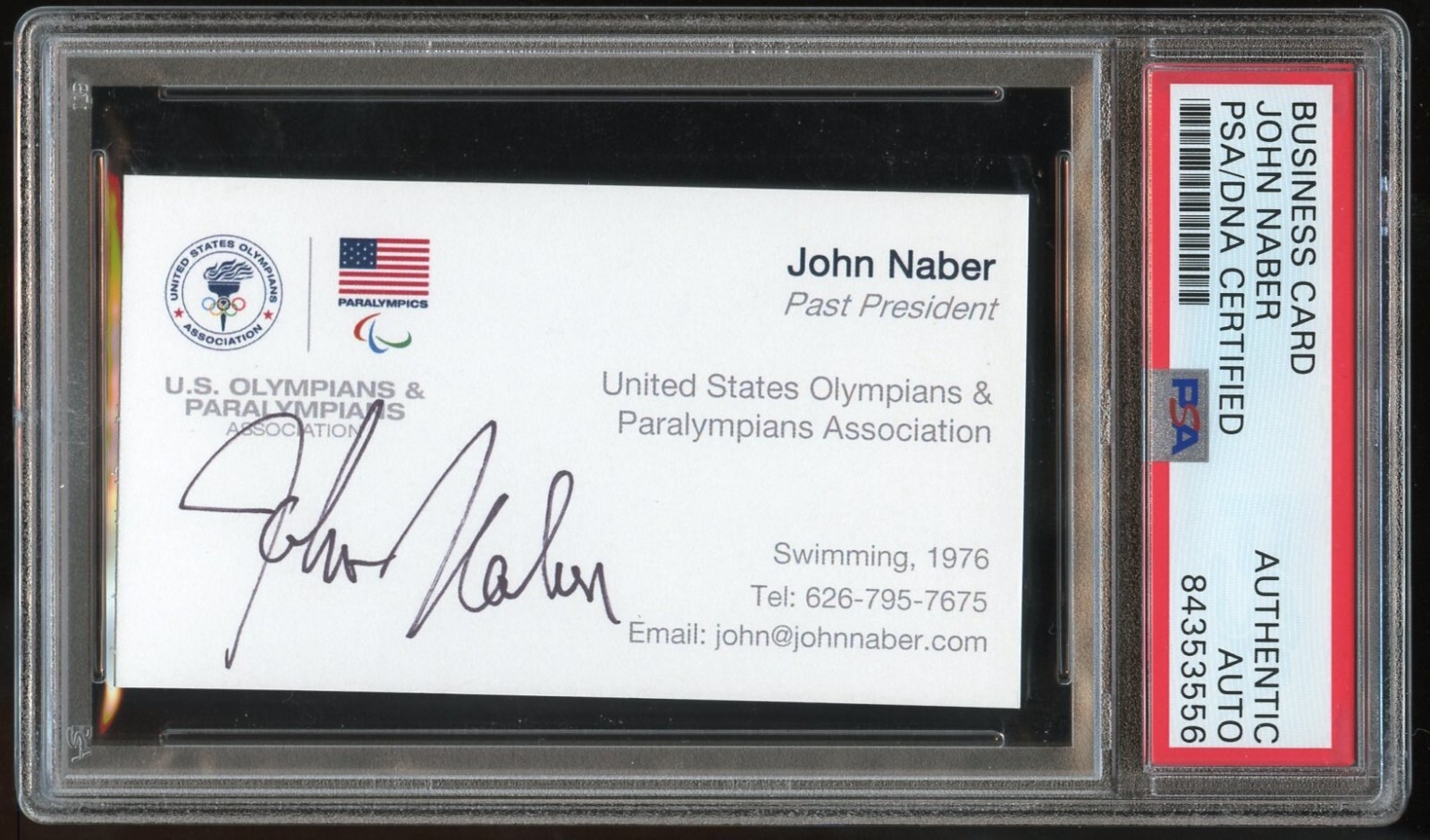 John Naber signed autograph auto United States Olympians Business Card PSA Slab