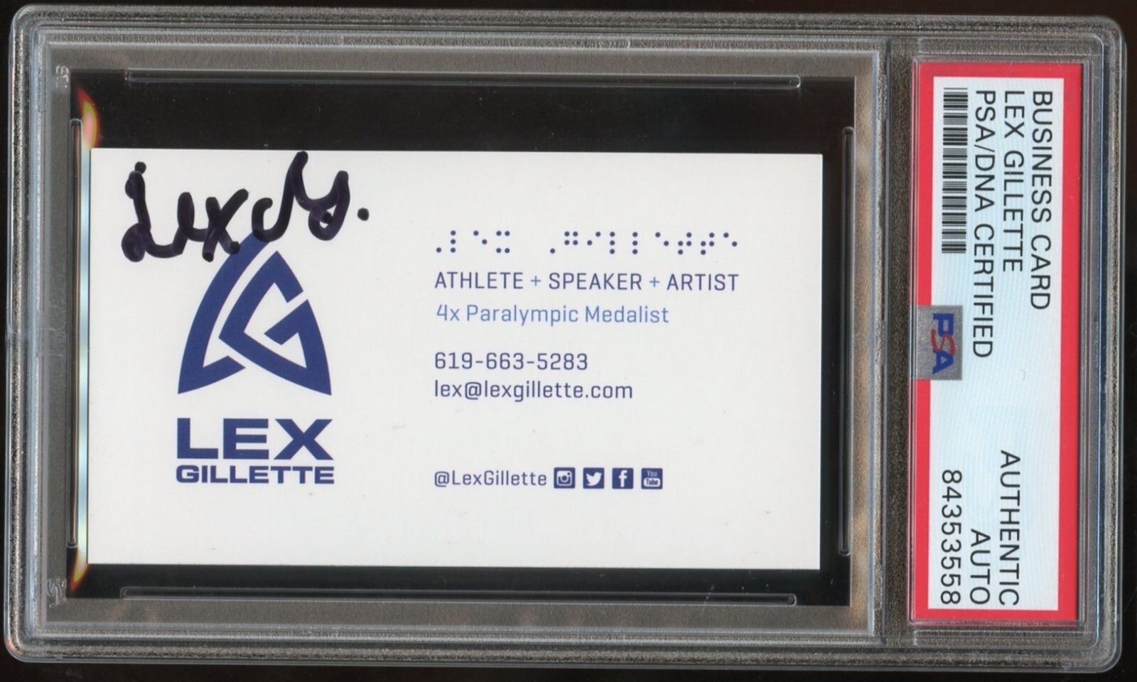 Lex Gillette signed autograph auto USA Paralympic Medalist Business Card PSA