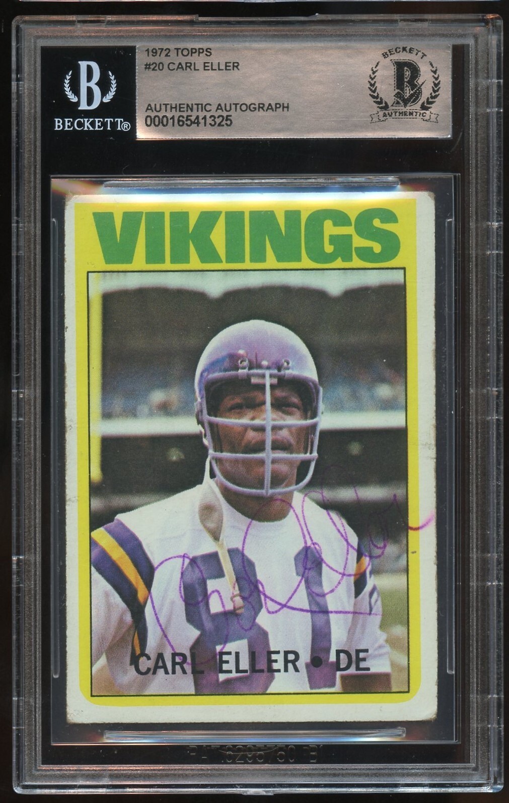 Carl Eller #20 signed autograph auto 1972 Topps Football Card BAS Slabbed