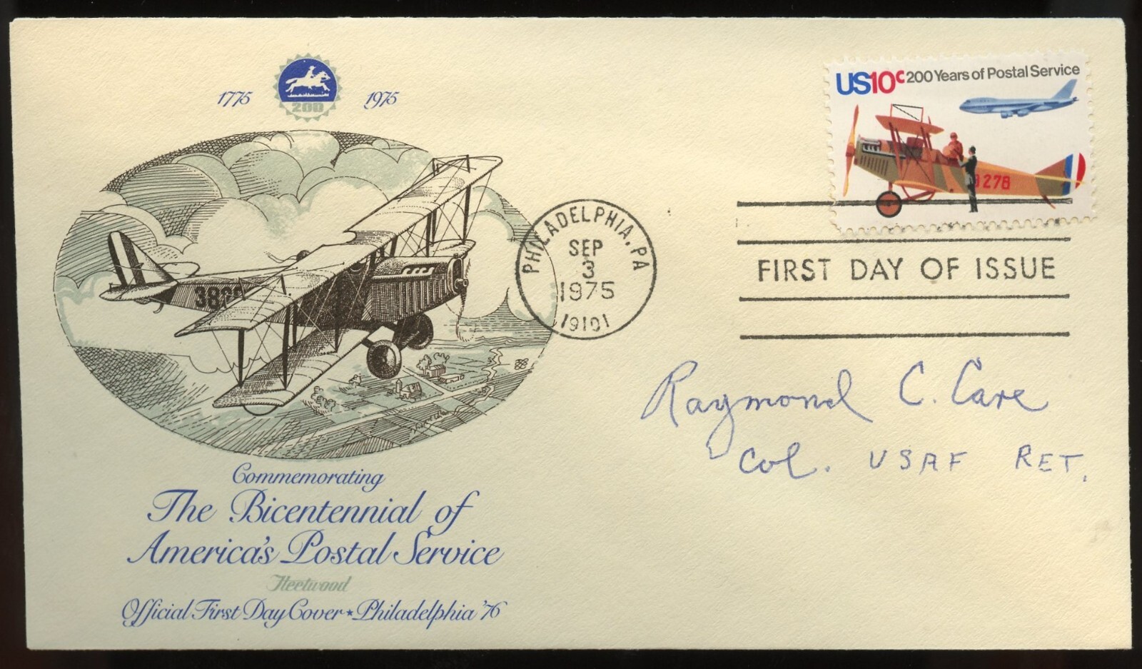 Raymond C. Care d1987 signed autograph auto First Day Cover WWII ACE & POW
