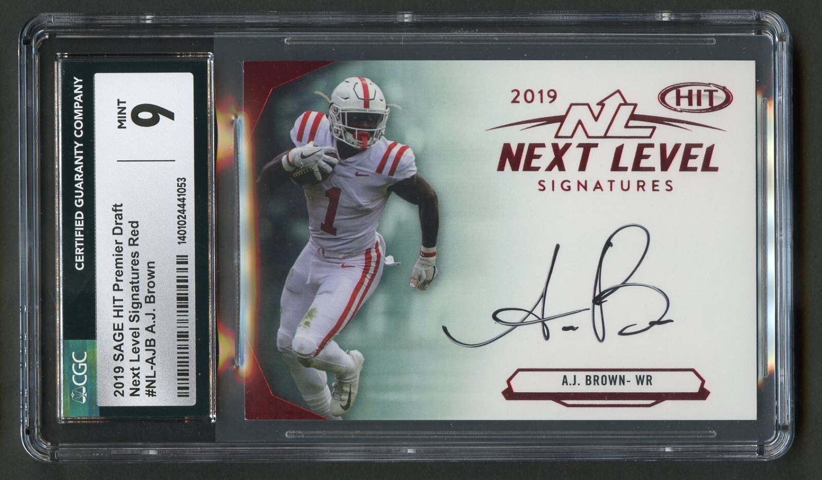 A.J. Brown autograph auto 2019 SAGE Hit Premier Draft Red Signatures CGC 9