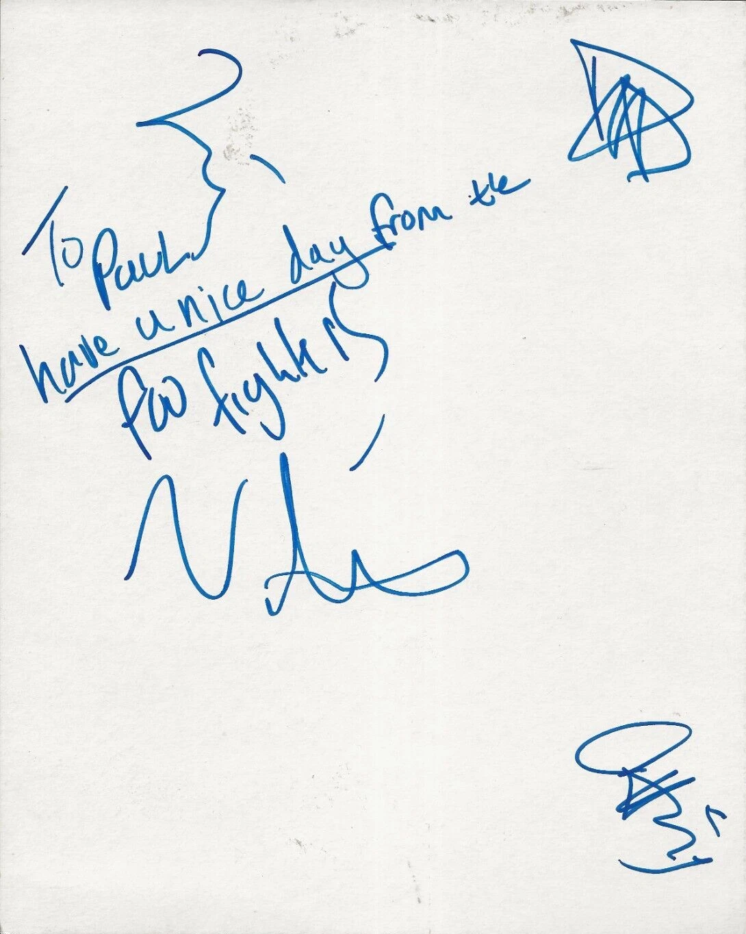 Foo Fighters REAL hand SIGNED 8x10 Cardstock JSA LOA Autographed Grohl Hawkins +