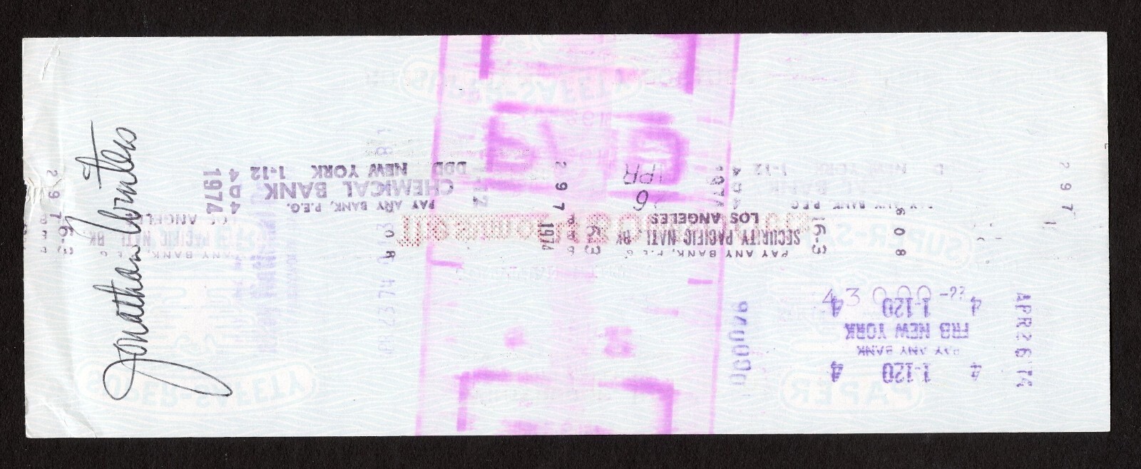 Jonathan Winters d2013 signed check auto American Actor and Comedian