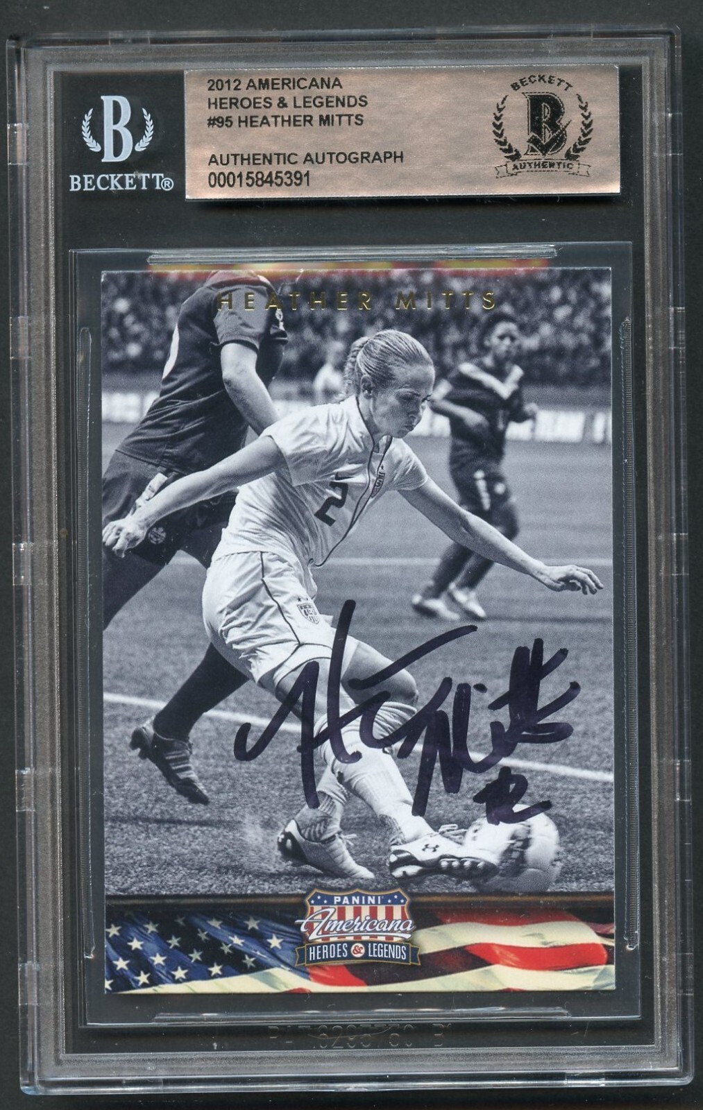 Heather Mitts #95 signed autograph 2012 Panini Americana Heroes & Legends BAS