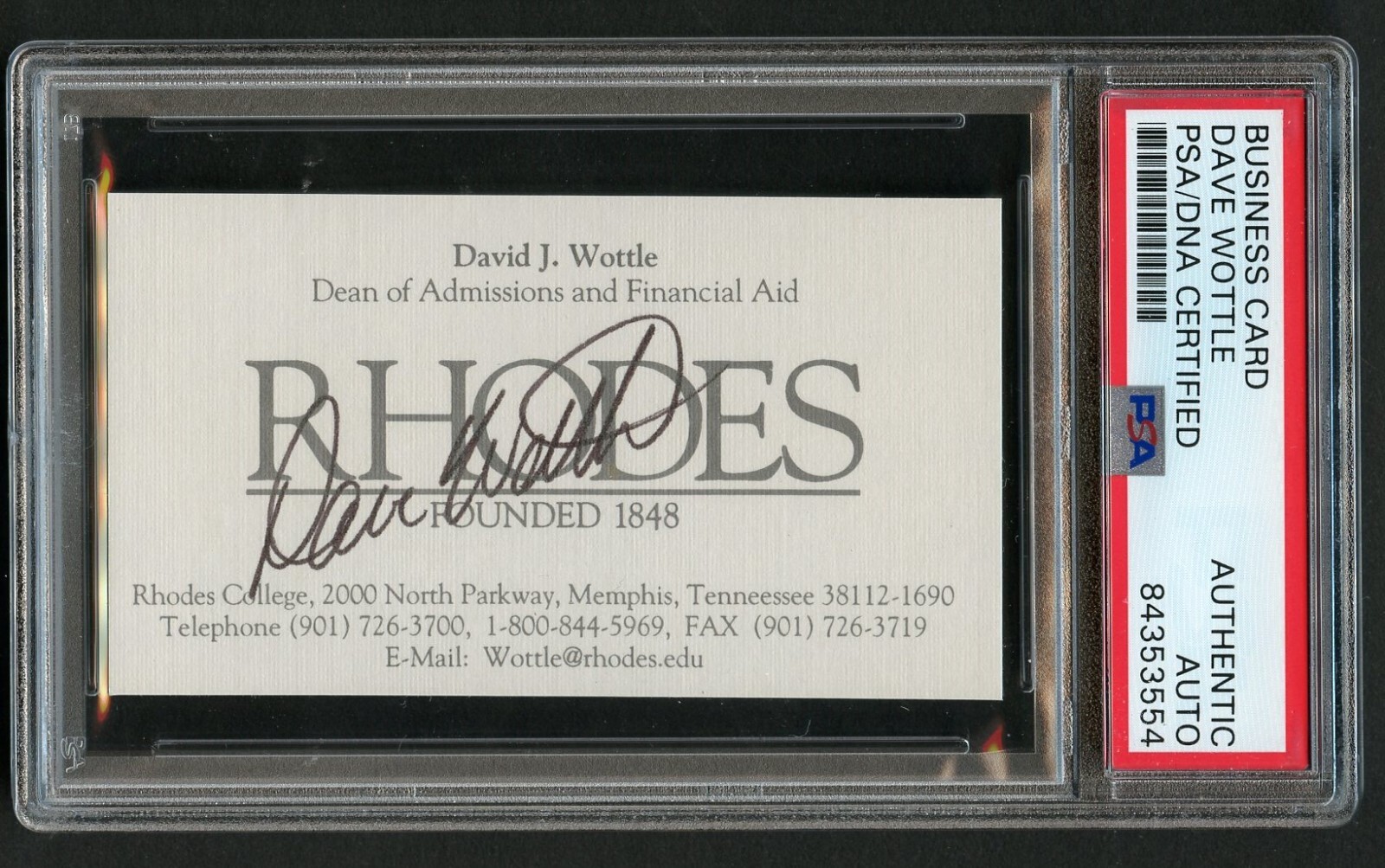 Dave Wottle signed autograph Business Card Rhodes Dean of Admissions PSA Slabbed