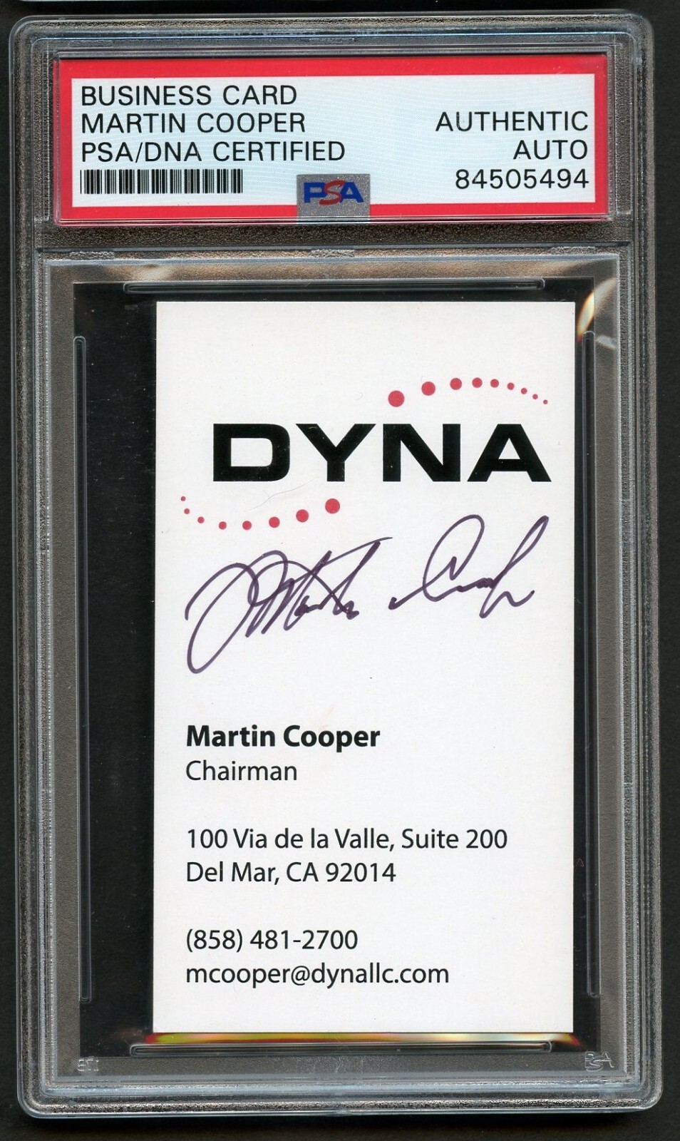 Martin Cooper signed autograph auto Cell Phone Inventor Business Card PSA Slab
